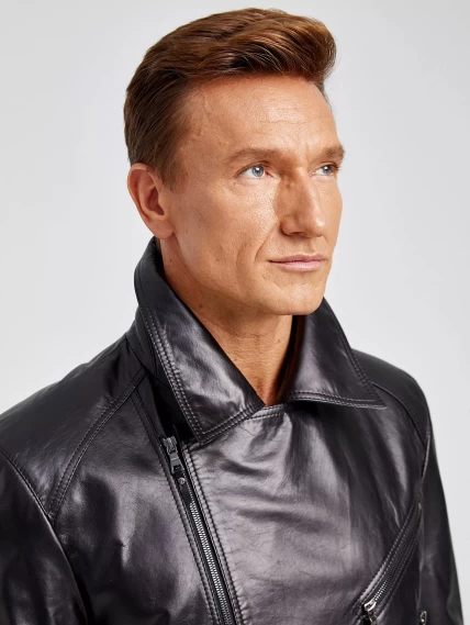 Мужской кожаный плащ косуха премиум класса 554, черный, размер 54, артикул 28920-2