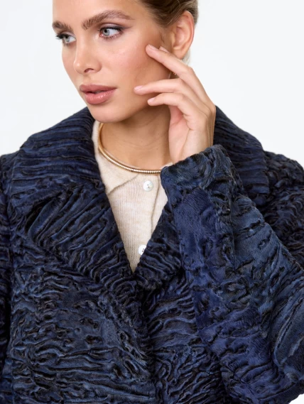 Длинное пальто из меха каракульчи для женщин премиум класса Лола(ав), синее, размер 48, артикул 33970-2