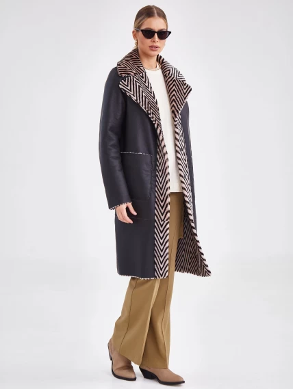 Двусторонняя женская дубленка премиум класса 2019, бежевая, размер 50, артикул 61210-4