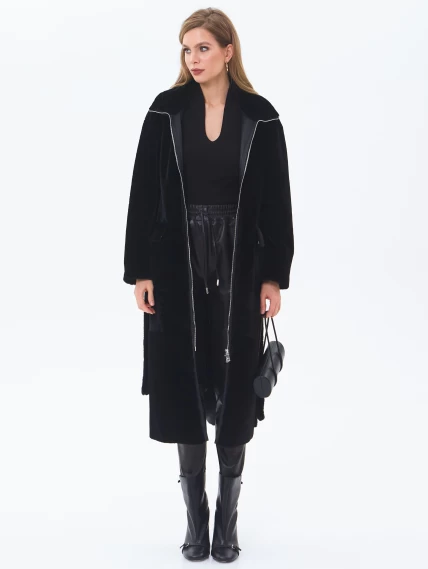 Длинная женская дубленка из астрагана 2062, черная, размер 46, артикул 64700-9