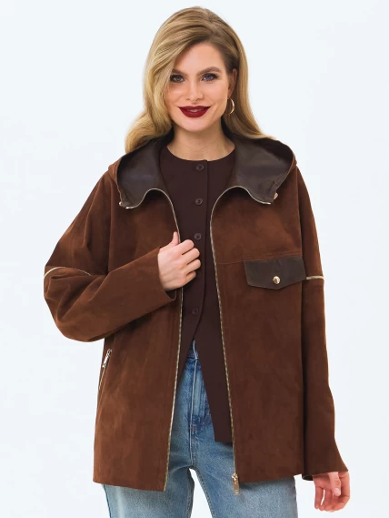 Женская куртка из натуральной замши премиум класса 3086з, коньячная, размер 46, артикул 24500-0