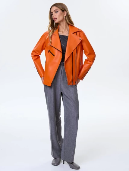 Кожаная куртка косуха премиум класса для женщин 3047, оранжевая, размер 52, артикул 24290-1