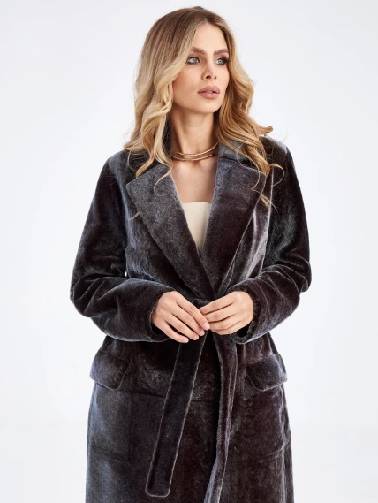 Длинная двусторонняя женская дубленка из астрагана с поясом премиум класса 2048, баклажановая, размер 50, артикул 63270-0