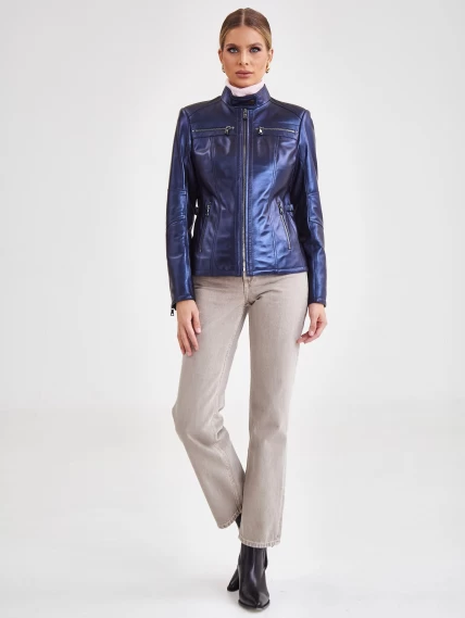 Кожаная утепленная женская куртка 301ш, синий перламутр, размер 46, артикул 23680-2