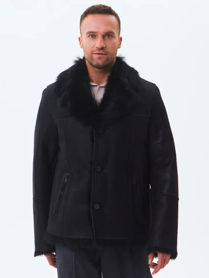 Короткая мужская дубленка из тосканы премиум класса Мишель, черная, размер 52, артикул 70631-4