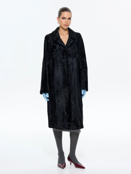 Женская длинная шуба из меха каракульчи Лола, черная, размер 54, артикул 65610-0