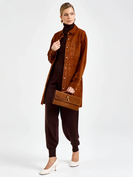 Женская замшевая куртка рубашка премиум класса 3107з, виски, размер 44, артикул 92180-6