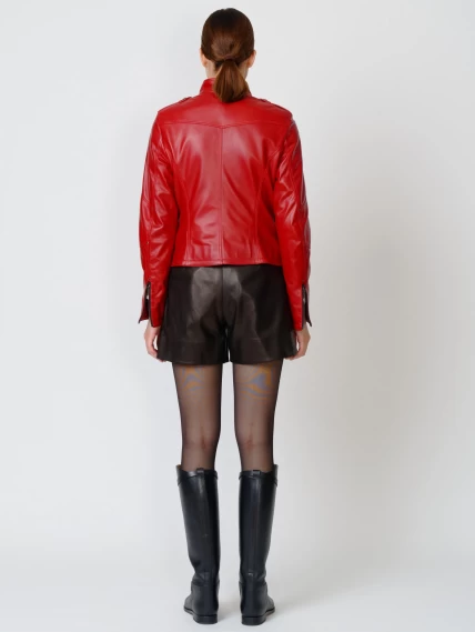 Кожаный комплект женский: Куртка 399 + Шорты 01, красный/черный, р. 44, арт. 111207-2
