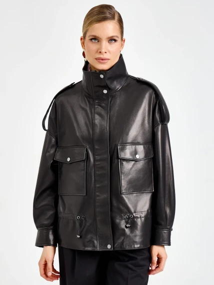 Черная женская кожаная куртка 3101, размер 42, артикул 92200-6