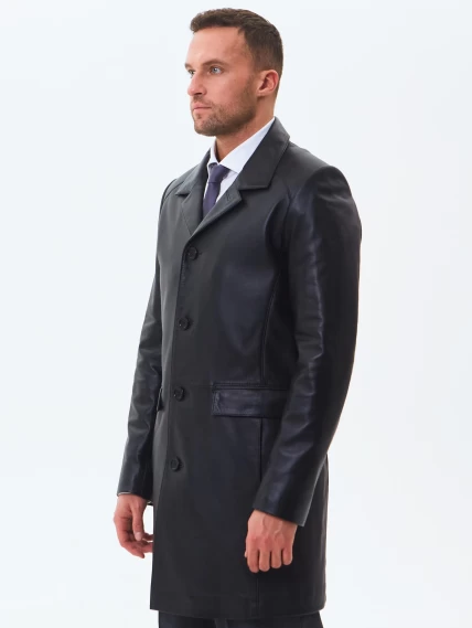 Удлиненный кожаный мужской пиджак премиум класса 539, черный, размер 48, артикул 29551-7