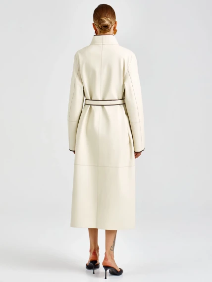 Белый женский кожаный плащ 3104, размер 48, артикул 92140-4