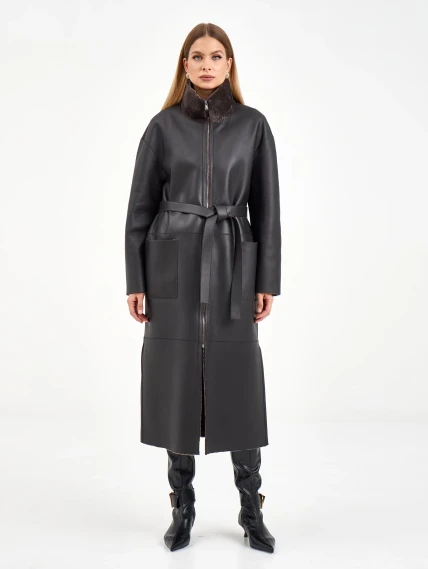 Коричневая длинная женская дубленка 2071, размер 48, артикул 64990-4