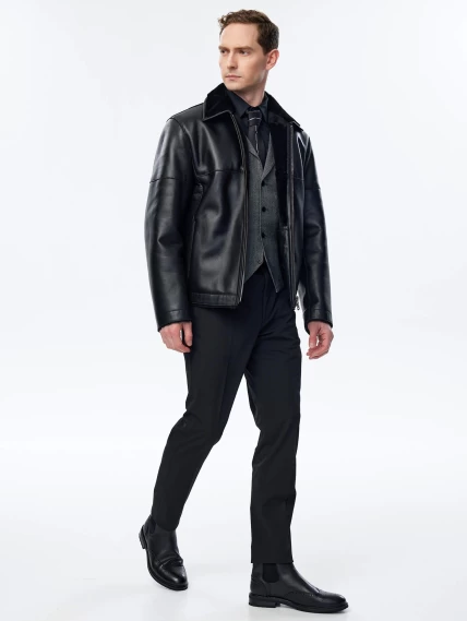 Короткая мужская дубленка премиум класса 140(пр), черная, размер 52, артикул 71421-1