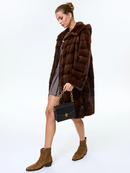 Норковая женская шуба с капюшоном Галя(к), коричневая, размер 50, артикул 34070-1