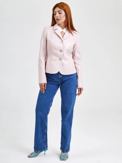 Кожаный женский пиджак 316рс, пудровый, размер 48, артикул 91522-1