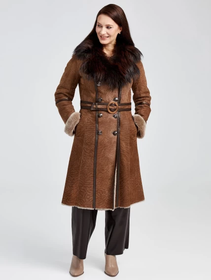 Зимний комплект женский: Дубленка 227 + Брюки 05, бежевый/черный, р. 44, арт. 111351-1