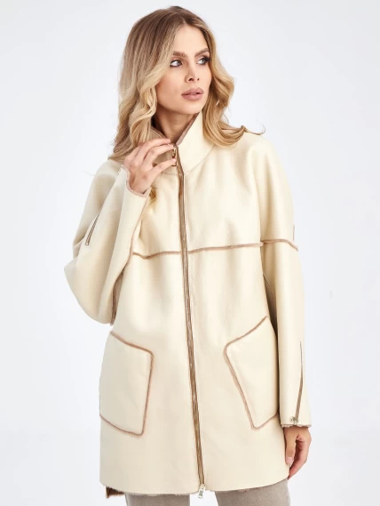 Женская куртка оверсайз из меховой овчины на молнии премиум класса 2036, бежевая, размер 48, артикул 63570-3