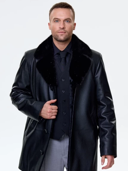 Мужская кожаная дубленка с норковым воротником премиум класса 21/1мех, черная, размер 50, артикул 71580-4