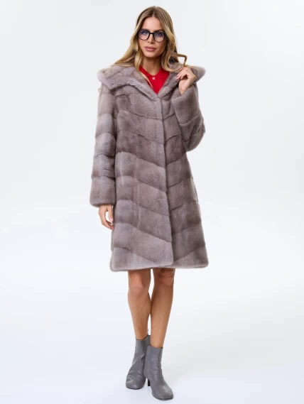 Норковая женская шуба с капюшоном Галя(к), серо-голубая, размер 44, артикул 34080-6