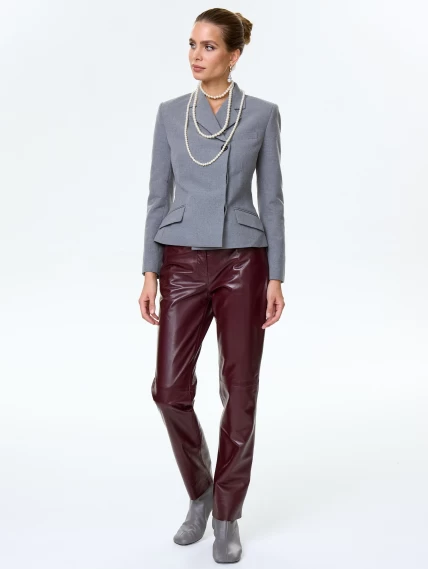 Кожаные зауженные женские брюки 02, бордовые, размер 42, артикул 85490-0