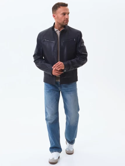 Кожаная куртка мужская 507, синяя, размер 50, артикул 28600-7