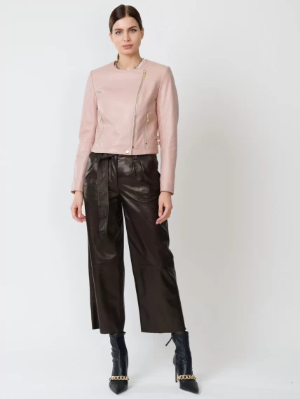 Кожаный комплект женский: Куртка 389 + Брюки 05, пудровый/черный, р. 42, арт. 111115-0