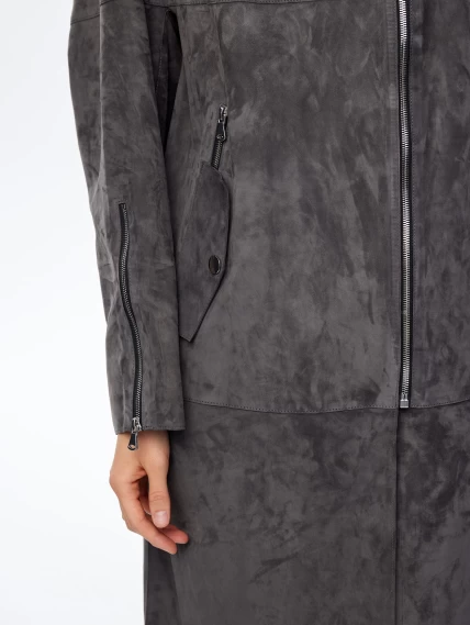 Длинный замшевый плащ оверсайз для женщин премиум класса 3041з, серый, размер 54, артикул 23690-5