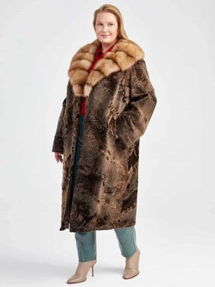 Шуба женская из меха каракуля с мехом куницы Екатерина(вк), коричневая сур, размер 54, артикул  22740-1