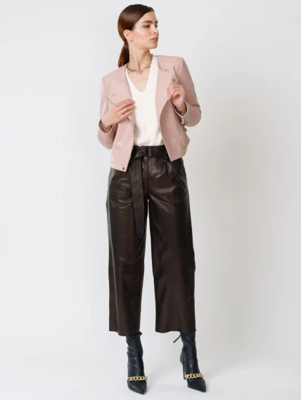 Кожаный комплект женский: Куртка 389 + Брюки 05, пудровый/черный, р. 42, арт. 111115-1