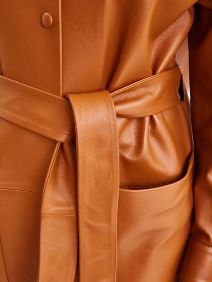 Женский кожаный плащ рубашка премиум класса 04, виски, размер 48, артикул 25710-3