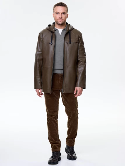 Мужская кожаная куртка с капюшоном премиум класса 552, хаки, размер 52, артикул 41130-0