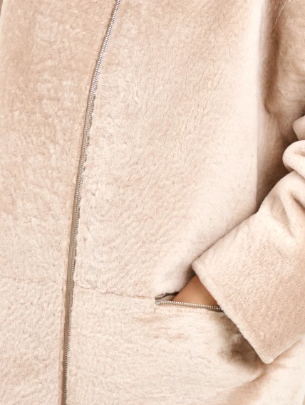 Белая дубленка из астрагана с норкой 59мех, размер 50, артикул 65130-3