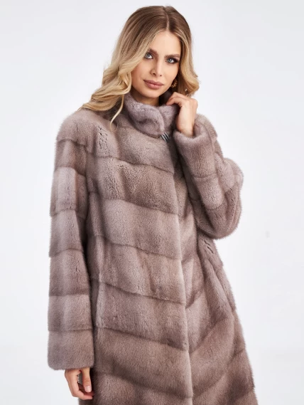 Поперечная шуба из меха норки для женщин 2а(с), серо-голубая, размер 48, артикул 33800-3