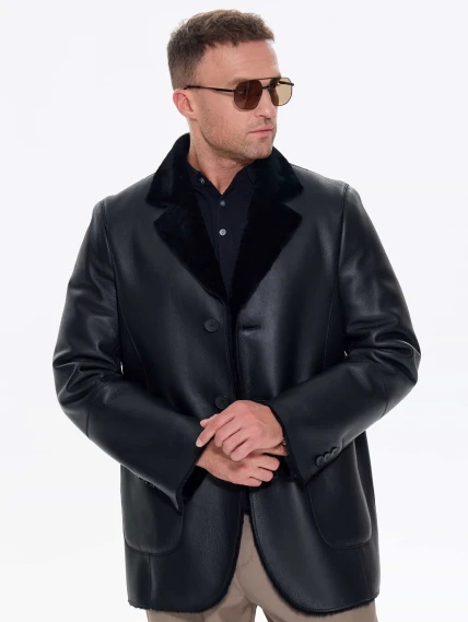 Мужская дубленка пиджак премиум класса 443, черная, размер 48, артикул 41210-0