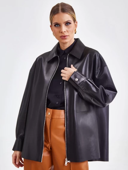 Кожаная женская куртка на молнии премиум класса 03, черная, размер 44, артикул 24750-1
