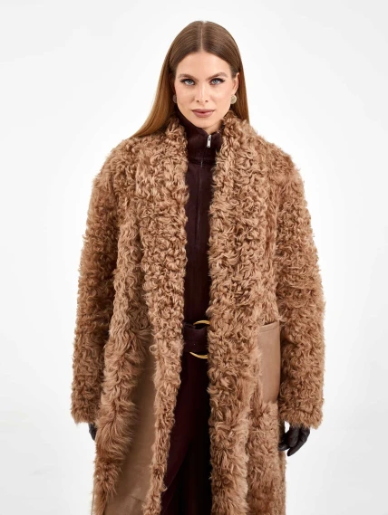 Пальто из натуральной овчины тиградо для женщин премиум класса 2020, светло-коричневое, размер 44, артикул 64300-7