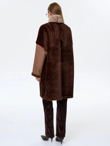 Стильная женская дубленка с норковым воротником премиум класса 2038, коричневая, размер 46, артикул 62440-6