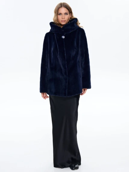 Синяя женская норковая шуба с капюшоном Жанет, размер 54, артикул 65160-2
