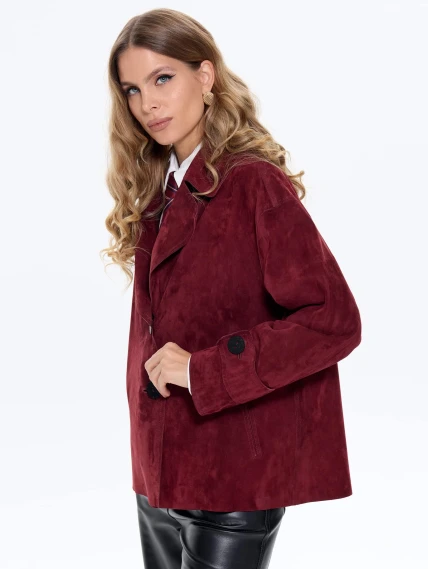 Женский замшевый пиджак премиум класса 3097з, бордовый, размер 46, артикул 24730-3
