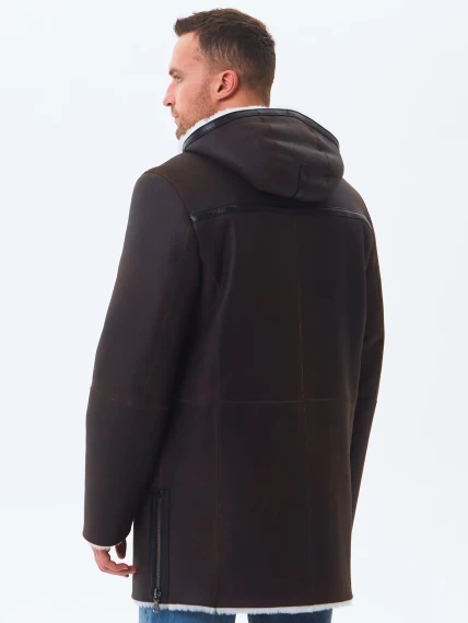 Длинная мужская дубленка из натуральной овчины премиум класса 438, коричневая, размер 48, артикул 41180-5