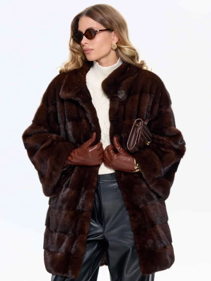 Короткая коричневая норковая женская шуба MANAKAS 2524, размер 38, артикул 34470-4