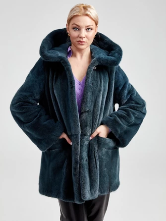 Женская норковая шуба автоледи с капюшоном премиум класса Nina-1
