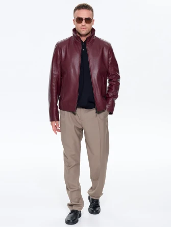 Бордовая мужская кожаная куртка 2010-9-1