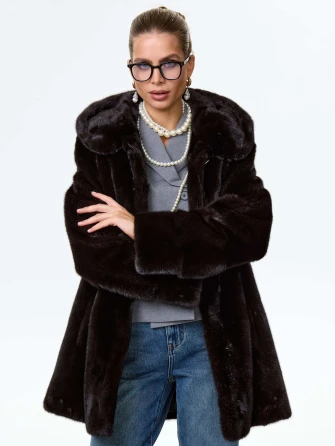 Короткая женская норковая шуба автоледи с капюшоном Елена(к)-0