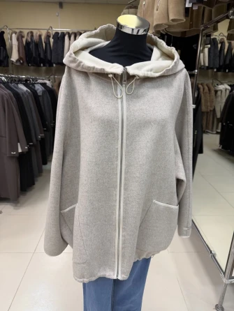 Полупальто кашемировое женское с капюшоном бежевое 1132-70-0