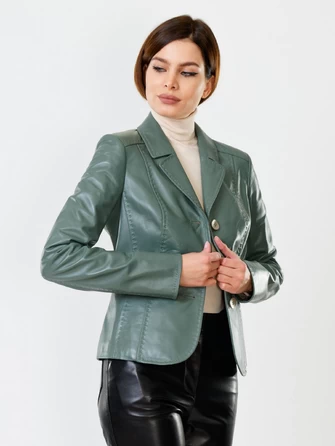 Оливковый кожаный женский пиджак премиум класса 316рс-0