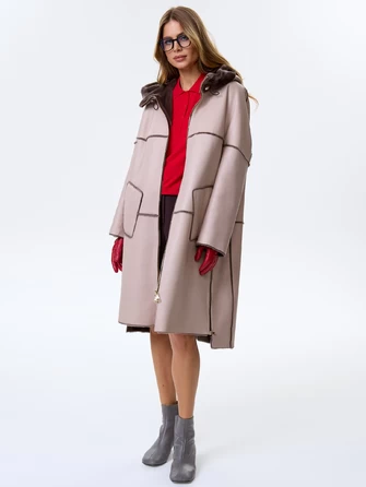 Стильная женская дубленка оверсайз с капюшоном премиум класса 2052-0