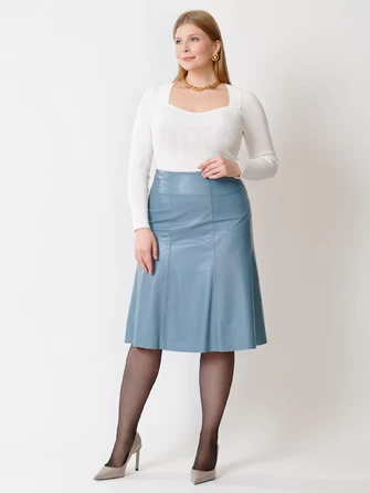 Голубая расклешенная кожаная юбка 04-0