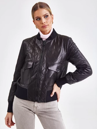 Кожаный стеганый женский бомбер премиум класса 3042-0