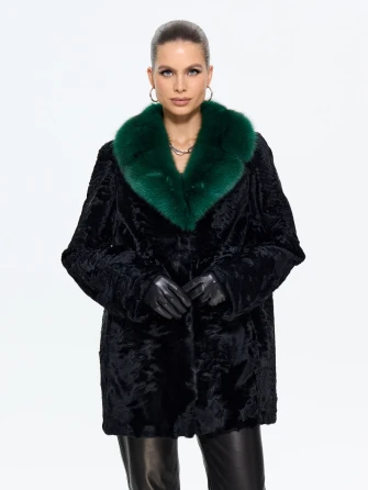 Короткая женская шуба из меха каракульчи Ирэн-0